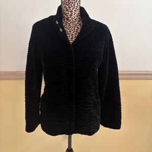 Carol Cohen Exquisite Designer NYC Blk Velvet Ruched Silk Blend Jacket  Missy XS